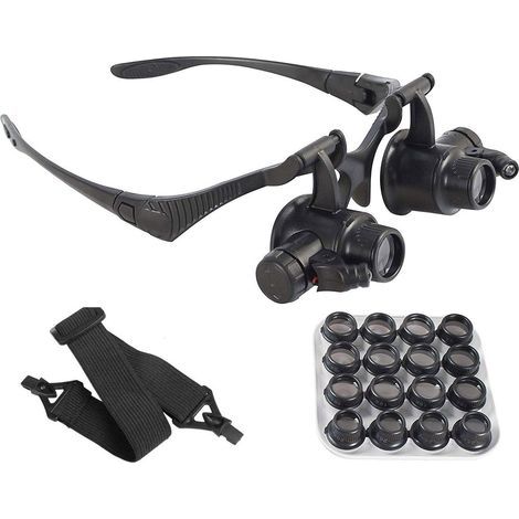 Loupe frontale de bijoutier/horloger à double lentille avec éclairage LED 8 lentilles interchangeables : 2,5x/4x/6x/8x/10x/15x/20x/25x (1/5)
