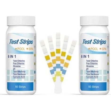 Aiperq 6 en 1 Bandelettes Piscine Brome Spa, Languettes Ph Piscine Bandes Test Qualité d'eau sur Chlore Brome Alcalinité Acide Cyanurique Dureté du Liquide Testeur Générale (100pcs)