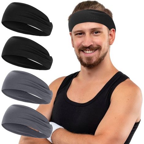 - 4er-Pack Sportstirnbänder - Elastische Sportstirnbänder - Atmungsaktiv und schweißableitend - Rutschfestes Design, ideal für Fitness - Unisex - 23 x 8,5 cm (1/5)