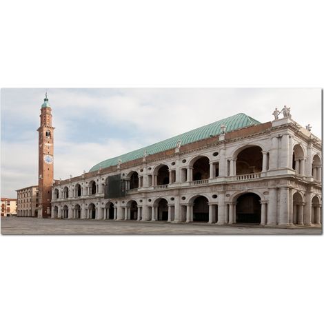 Lupia - Quadro moderno su Tela Canvas DEEP 65X143 cm, con paesaggi e localismi italiani, per casa, soggiorno, capezzale camera da letto, hotel, ufficio, VICENZA - BASILICA (1/4)
