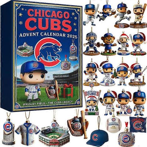Calendrier de l'Avent surprise Fast and Furious, voiture de luxe, décoration de sapin de Noël, pendentif acrylique, boîte surprise Chicago Cubs (26 x 18 x 3 cm) (1/5)