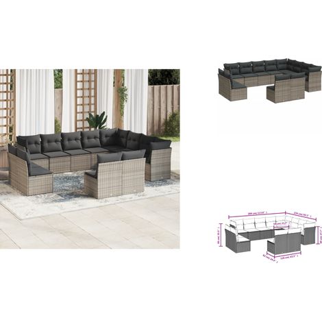 The Living Store 12-tlg. Garten-Sofagarnitur mit Kissen Grau Poly Rattan - Gartensessel (1/3)