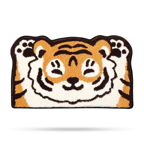 Tapis de Salle de Bain en Forme de Chat Mignon, Extra Doux et Absorbant, Lavable en Machine, Tapis antidérapant pour Baignoire, Douche et Salle de Bain, 45x75cm, Tigre