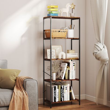 Libreria, 5 ripiani, in metallo, superficie in melamina, marrone
