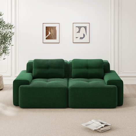 Canapé 2 places en velours côtelé 204 x 104 x 69 cm Canapé moderne Design antidérapante larges mains courantes Vert (1/5)