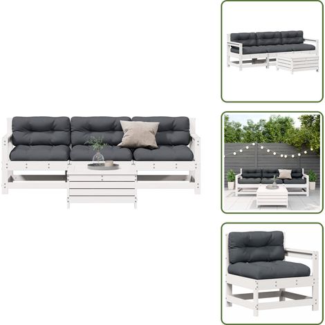 Cojines para sofás - vidaXL Set muebles jardín 4 pzas con cojines madera maciza pino blanco - Muebles de jardín con cojines