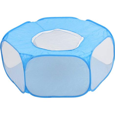 Clôture pour animaux de petite taille, tente à ouverture automatique pour intérieur et extérieur, clôture de cour respirante et pliable pour chaton, chiot, lapin, hamster (bleu) (1/5)