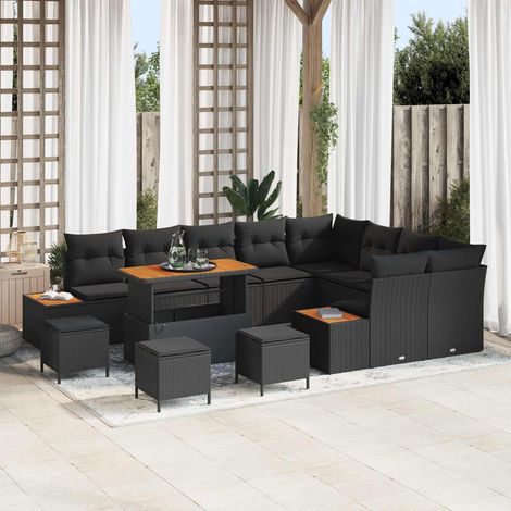 Ensemble Canapé de Jardin en Résine Tressée avec Table Réglable Noir 13 pcs - PANGIVO (1/5)