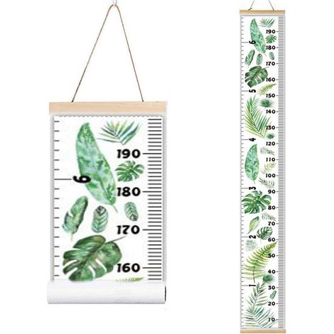 Toise suspendue à feuilles vertes, 2 échelles, précise et facile à lire, pour enfants, salle de bain, mur, fenêtre, maison (1/5)