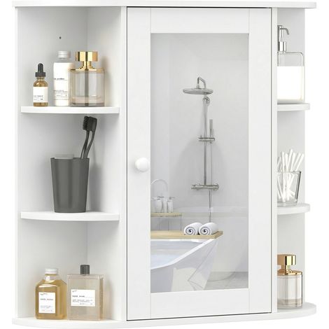Armario de pared con espejo para baño 66 x 17 x 63 cm almacenamiento estantes práctico ahorro de espacio diseño elegante en MDF blanco 210001856 (1/5)