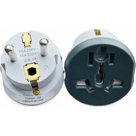 Adaptateur de voyage prise européenne 5 trous broches 4,8 mm cuivre et ABS gris et blanc 5 4.8 3 16 35 g – Livraison gratuite