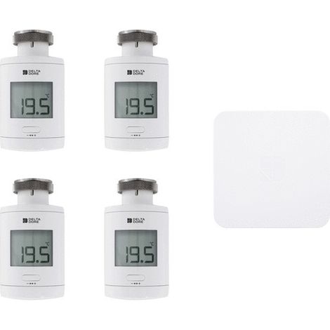 Pack starter TRV 1.0 connecté - 4 têtes thermostatiques intelligentes - 6050684 - Delta Dore