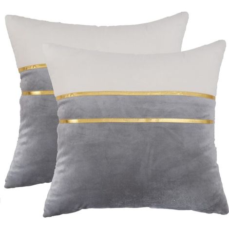 Lot de 2 taies d'oreiller décoratives 50x50 cm, épissage en gris, pour salon, chambre, maison. (1/4)
