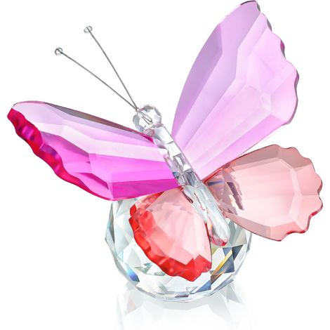 Figurine papillon en cristal rouge et rose avec base en boule (1/5)
