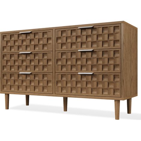 Credenza 120x37x77 cm effetto rovere con 6 cassetti e maniglie in metallo (1/5)