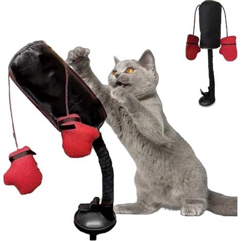 Saco de boxeo para gatos, Divertido saco de boxeo para gatitos con guantes de boxeo, Saco de boxeo creativo para gatitos, 1 unidad (negro) (1/5)