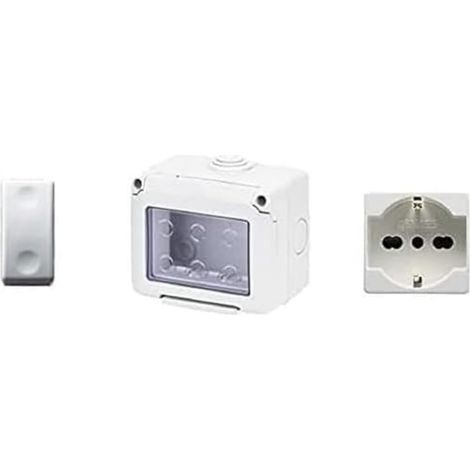 Conteneur pour appareils 27 Combi protégé 3 Places Gris RAL 7035 IP55 avec 1 Prise Schuko Blanc, 1 Interrupteur Blanc (1/2)