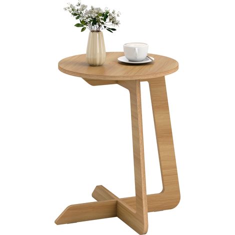 Table auxiliaire en C Redonda Montaje Rápido Espacios Pequeños Salón Dormitorio Natural
