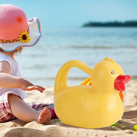 1200 ml Gießkanne aus Kunststoff für Kinder, ideal für Strand und Garten, mit Tiermotiven, gelbe Ente (1/5)