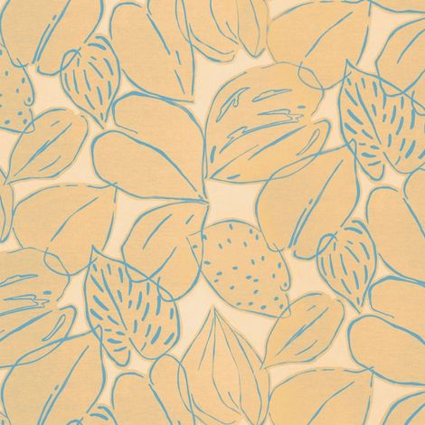 papier peint panoramique feuilles dessinées jaune - Komar (1/4)