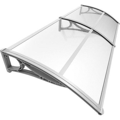 Auvent de Porte d'entrée Toit Marquise en Polycarbonate Porte Résistante Toit Abri Protection Contre La Pluie et UV Gris Transparent 200cm x 80cm (1/5)