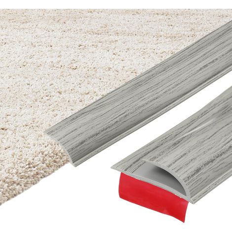 3.28Ft x 1.38" x 0.39" Bande De Transition Moquette-Carrelage, Borde Moquette Auto-Adhésive, Cache-Interstice PVC, Profilé Bordure Stratifié Pour Surfaces Inégales, Grain Bois Gris (1/5)
