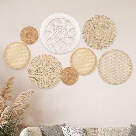 Set mit 8 dekorativen Wandkörben im Bohème-Stil, Rattan-Wanddeko, flache Deko-Körbe im Bohème-Stil für Wohnzimmer, Landhausstil, Kinderzimmer (1/5)