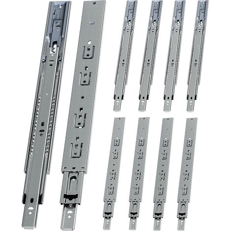 Randaco Guías para cajones 45 kg, 3 partes, acero laminado en frío, guía telescópica, para cocina, baño y oficina 5 par 400mm (1/5)