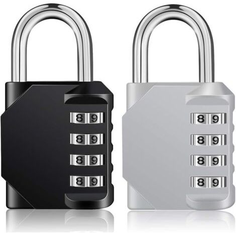 Cadenas Code pour casier, Cadena à combinaison 4 chiffres pour gym, vestiaire, college, scolaire armoire, escape game, étanche Serrure Combinée extérieur abri de jardin (noir et argent) (1/5)