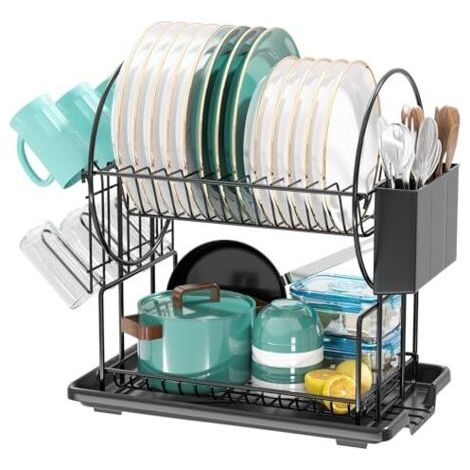 BUNTHAUS Egoutoire Vaisselle Cuisine Noir à 2 Niveaux en, INOX avec Porte-ustensiles et bac d'égouttement (1/5)