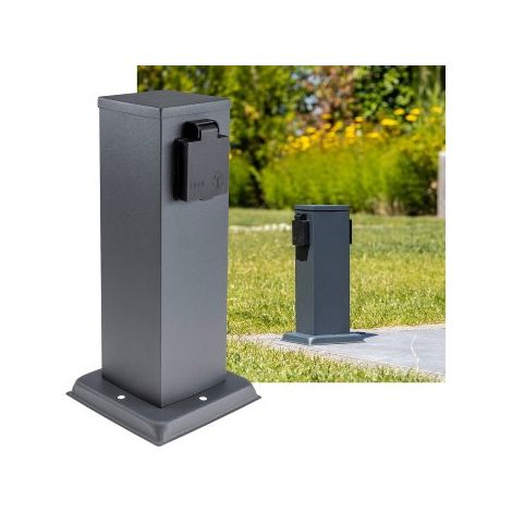 Steckdosensäule 2-fach, IP44, Anthrazit 250V/ 16A, 13x13x27cm