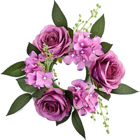 Guirlande De Roses Artificielles - Support Pour Bougie - Décoration De Table Mariage Noël - 20 Cm - Blanc Rose Jaune Violet (1/5)