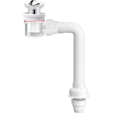Siphon Lavabo avec Bouchon Clic-Clac,Trop-Plein,Ouverture De Nettoyage,Anti-Odeurs,Tuyau De Vidange Flexible,Kit De Siphon De Vidange Siphon Evier Cuisine (1/4)