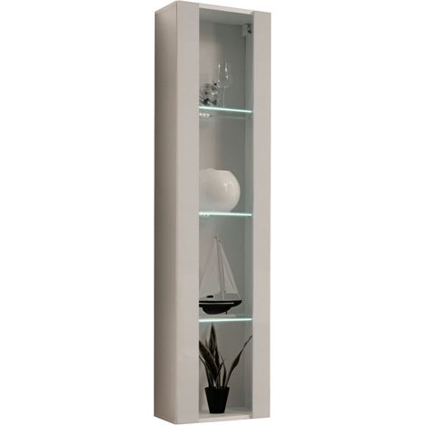 Vitrine murale Fly 41 avec éclairage LED - Bois MDF cachemire - 40 x 170 x 29 cm - Livraison gratuite (1/3)