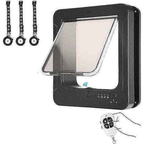 Porte pour chat intelligente avec capteur à 3 colliers, activation par collier RFID et télécommande, verrouillage 4 points, noir (1/5)