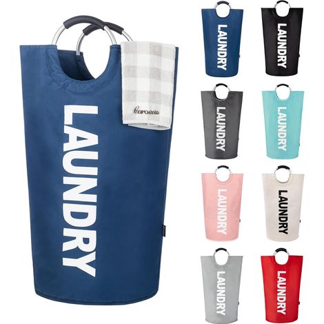 90L panier à linge pliable, bleu marine, avec poignées rembourrées, idéal pour ranger et transporter les vêtements. (1/5)