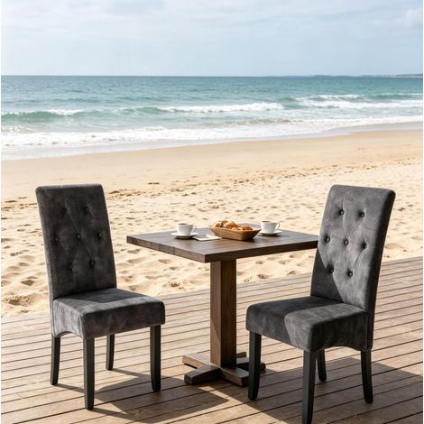 Esszimmerstuhl Set mit 2 Stühlen Samt Massivholz schwarz OKMYHOME (1/5)