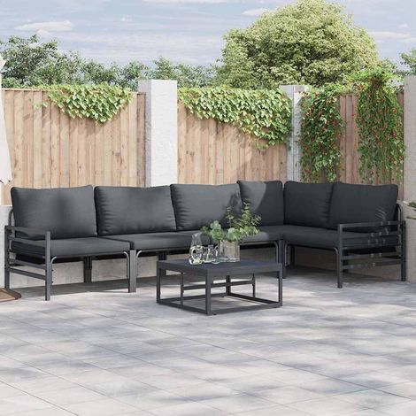 Conjunto de sofás de jardín con cojín 5 pcs Negro Acero vidaXL (1/5)