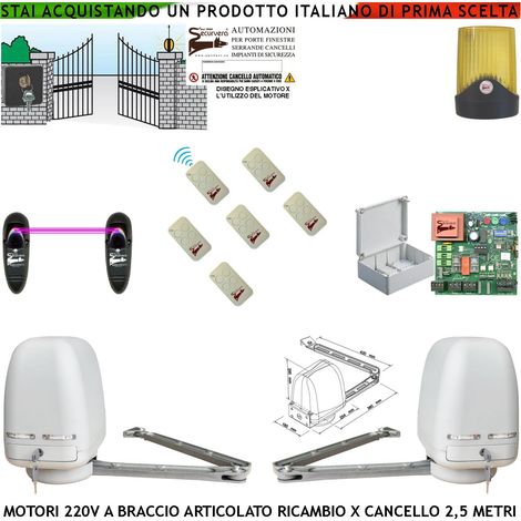 Automazione 2 Motori Braccio Articolato 220 V 250 NM Cancello Elettrico 5 Metri 2 Ante da 0,5 a 2,5 Metri Centrale CBR 6 Radiocomandi Fotocellule Selettore (1/4)