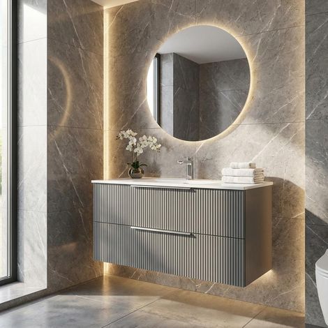 Mobile bagno sospeso con 2 cassetti colore grigio 100 cm e specchio. MALIGI HOME MG-URANO Grigio (1/5)