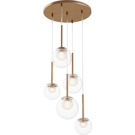Maytoni Basic Form Plafonnier suspendu moderne en grappe, doré, abat-jour en verre 5xG9 (1/2)