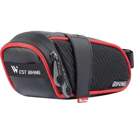 Alforja impermeable para bicicleta, gran capacidad, 1,8 L, negro/rojo (1/2)