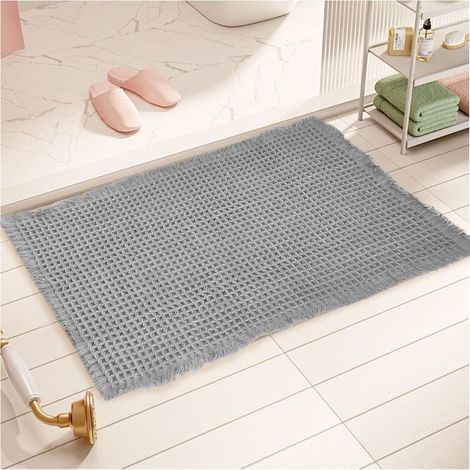 Tappetino da bagno super assorbente a nido d'ape, antiscivolo, lavabile in lavatrice, con retro in gomma, per soggiorno e bagno, 46 x 77 cm, grigio. (1/5)