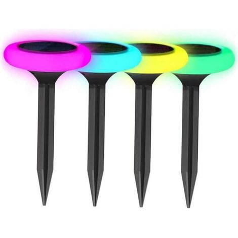 4 pièces Lot de Lampes Solaires Jardin RGB Colorées Éclairage Extérieur à Enfoncer pour Allées Pelouses et Cours Installation Facile sans Fil Design et Énergie (1/5)