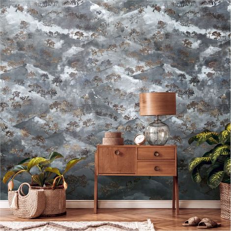 Photo wallpaper Profhome 392591 hot embossed non-woven wallpaper smooth with abstract pattern matt blue grey gold 1.59 m x 2.8 m (1/4)