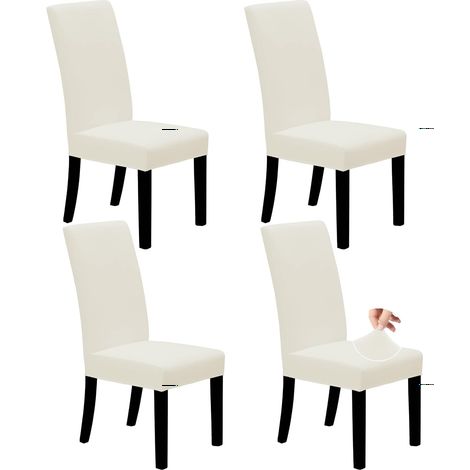 Bequeme, dehnbare Esszimmerstuhlhussen, 4er-Set, Parsons Stuhlhussen für Esszimmer, Feierlichkeiten, Bankette, Elfenbein (1/5)