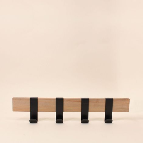 Patère 4 crochets en bois et métal noir 51cm (1/5)