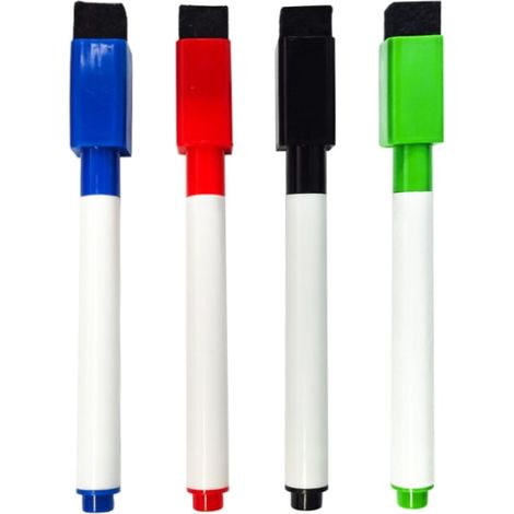 Lot de 100 marqueurs effaçables à sec, 25 noirs, 25 rouges, 25 bleus, 25 verts, avec brosse, pointe fine, encre à base d'eau, pour tableau blanc (1/4)