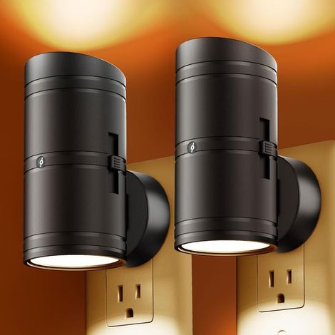 Veilleuse murale à brancher avec capteur de lumière, luminosité réglable de 0 à 100 lumens, veilleuse ambrée, veilleuse LED à intensité variable pour couloir, chambre, salle de bain (lot de 2) (1/5)