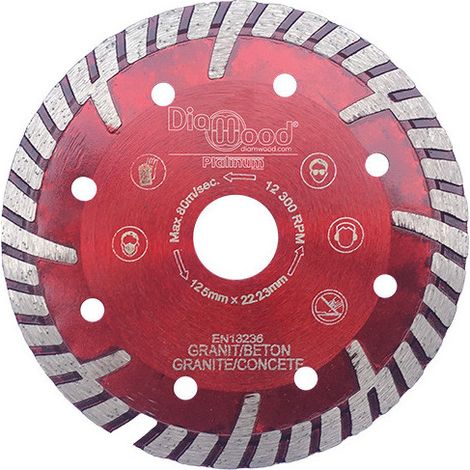 Diamwood Disque Diamant Turbo Cannelé HPT - D. 125 mm - Alésage 22,23 mm - Hauteur 10 mm - Épaisseur 2,2 mm - Idéal pour Tuile, Granite, Béton Armé (1/3)